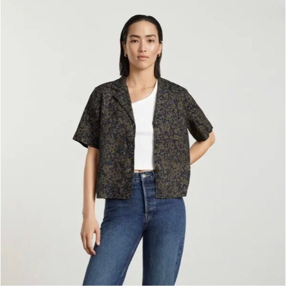 NWT Everlane Women's Short Sleeve Linen‎ Workwear Shirt in Midnight Floral Large